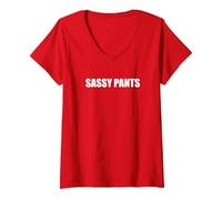 Sassy Pants V-Neck T-Shirt, Women, Red, L