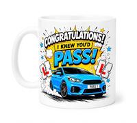 SASSY SIPS Driving Test Pass Congratulations Mug, New Driver Mug, Learner Pass Car Cup, Him, His, Boyfriend, Husband, Brother, 11oz Ceramic, Blue Car