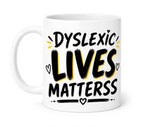 SASSY SIPS Dyslexic Lives Matterss Funny Coffee Mug, White, Dual-Sided Design, Humour, Novelty, Office, Work, Workplace, Present, 11oz Ceramic