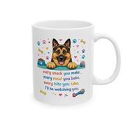 SASSY SIPS Funny Dog Quote Mug, I'll Be Watching You Coffee Cup, White Ceramic, Funny Quote, Gift for Dog Lovers, 11oz Ceramic, Food, Greedy, Pet (German Shepherd)