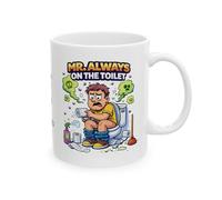 SASSY SIPS Mr Always on the Toilet Funny Coffee Mug, White Ceramic, Glossy Finish, 11oz, Personalised, Adult Humour, Cup