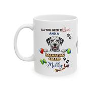 SASSY SIPS Personalised Custom Breed Coffee Mug, White Ceramic, Dog Lover Gift, 'All You Need is Love and A Dog Called', Custom Name & Breed, 11oz Ceramic Cup (Dalmatian)