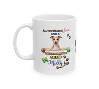 SASSY SIPS Personalised Custom Breed Coffee Mug, White Ceramic, Dog Lover Gift, 'All You Need is Love and A Dog Called', Custom Name & Breed, 11oz Ceramic Cup (Italian Greyhound)