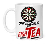 SASSY SIPS Personalised Darts Coffee Mug, 'One Hundred and EighTEA' Funny Design, White Ceramic, 11oz, Dual-Sided Print, Glossy Finish, Joke, Sports