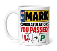 SASSY SIPS Personalised Driving Test Passed Mug - Dual-Sided Design - Custom Name Number Plate -Congratulations You Passed Gift - White Ceramic 11oz - for New Driver Cup