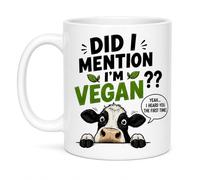 SASSY SIPS Personalised Funny Vegan Coffee Mug 'Did I Mention I'm Vegan' Quote, White, Ceramic, 11oz, Dual-Sided Design, Glossy Finish, Dishwasher Safe, 11oz Ceramic, Vegetarian