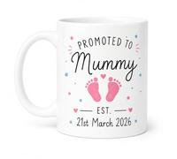 SASSY SIPS Personalised Promoted to Mummy or Daddy Mug, Dual-Sided Design, Custom Baby Arrival Date & Colour of Footprint, New Parents, Birth, Coffee Cup, 11oz, Set of 2 or Single (Mummy Only Mug)