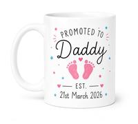 SASSY SIPS Personalised Promoted to Mummy or Daddy Mug, Dual-Sided Design, Custom Baby Arrival Date & Colour of Footprint, New Parents, Birth, Coffee Cup, 11oz, Set of 2 or Single (Daddy Only Mug)