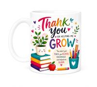 SASSY SIPS Personalised Teacher Appreciation Coffee Mug, White, Double Sided Design, Thank You for Helping Me Grow, Leaving School Gift, 11oz Ceramic