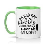 Sassy Souls A Bad Day Fishing is Than A Good Day At Work Mens 11oz Ceramic Novelty Mug Office Humour Fishing Tea Coffee Cup Gift Green