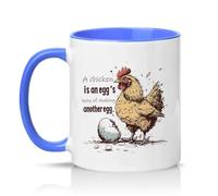 Sassy Souls A Chicken is an Eggs Way of Making Another Egg 11oz Ceramic Novelty Mug Chicken Lovers Funny Philosophical Quote Farm Life Tea Coffee Cup Gift Blue
