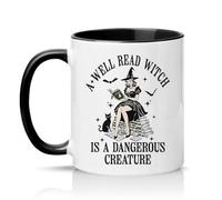 Sassy Souls A Well Read Witch is A Dangerous Creature Womens 11oz Ceramic Novelty Mug Halloween Book Lover Witchy Gothic Gift Tea Coffee Cup Black