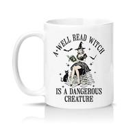 Sassy Souls A Well Read Witch is A Dangerous Creature Womens 11oz Ceramic Novelty Mug Halloween Book Lover Witchy Gothic Gift Tea Coffee Cup White