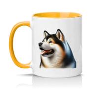 Sassy Souls Alaskan Malamute Dog Portrait 11oz Ceramic Novelty Mug Pet Owners Dog Lovers Tea Coffee Cup Gift Golden Yellow
