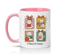 Sassy Souls All Booked for Christmas 11oz Ceramic Novelty Mug Book Lovers Christmas Tea Coffee Cup Gift Pink