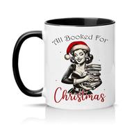 Sassy Souls All Booked for Christmas Womens 11oz Ceramic Novelty Mug Book Lovers Tea Coffee Cup Gift Black