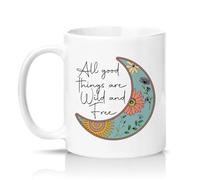 Sassy Souls All Good Things are Wild and Womens 11oz Ceramic Novelty Mug Boho Floral Moon Nature Tea Coffee Cup Gift White