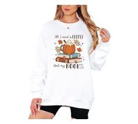 Sassy Souls All I Need Is Coffee And My Books Womens Sweatshirt Pumpkin Spice Book Lover Reading Jumper Gift For Her 5XL (62-64)