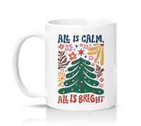Sassy Souls All is Calm All is Bright 11oz Ceramic Novelty Mug Retro Holiday Typography Christmas Tea Coffee Cup White