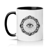 Sassy Souls All Seeing Eye Celestial Crescent Moon 11oz Ceramic Novelty Mug Mysticism Tea Coffee Cup Gift Black
