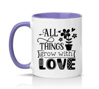 Sassy Souls All Things Grow with Love 11oz Ceramic Novelty Mug Gardening Inspirational Tea Coffee Cup Gift Light Purple