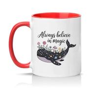 Sassy Souls Always Believe in Magic 11oz Ceramic Novelty Mug Whimsical Celestial Whale Nature Lover Tea Coffee Cup Gift Red
