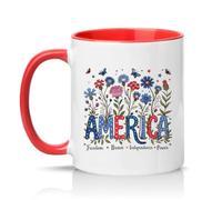 Sassy Souls America Freedom Brave Independence Power 11oz Ceramic Novelty Mug 4th July Independence Day Patriotic Tea Coffee Cup Gift Red