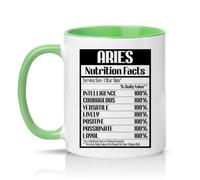 Sassy Souls Aries Nutrition Facts Intelligence Courageous Versatile Lively Positive Passionate 11oz Ceramic Novelty Mug Aries Star Sign Astrology Tea Coffee Cup Green
