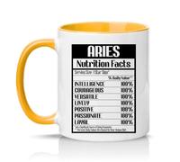 Sassy Souls Aries Nutrition Facts Intelligence Courageous Versatile Lively Positive Passionate 11oz Ceramic Novelty Mug Aries Star Sign Astrology Tea Coffee Cup Golden Yellow