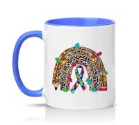 Sassy Souls Awareness Rainbow Pencil 11oz Ceramic Novelty Mug Teacher SPED Tea Coffee Cup Gift Blue
