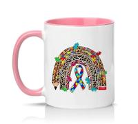 Sassy Souls Awareness Rainbow Pencil 11oz Ceramic Novelty Mug Teacher SPED Tea Coffee Cup Gift Pink