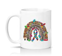 Sassy Souls Awareness Rainbow Pencil 11oz Ceramic Novelty Mug Teacher SPED Tea Coffee Cup Gift White