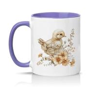 Sassy Souls Baby Chick Floral 11oz Ceramic Novelty Mug Watercolour Animal Lovers Tea Coffee Cup Gift Light Purple