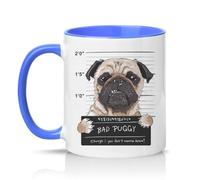 Sassy Souls Bad Puggy Charge You Dont Wanna Know 11oz Ceramic Novelty Mug Pug Dog Humour Tea Coffee Cup Gift Blue