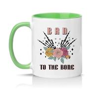Sassy Souls Bad to The Bone Womens 11oz Ceramic Novelty Mug Gothic Alternative Art Skeleton Roses Tea Coffee Cup Gift Green