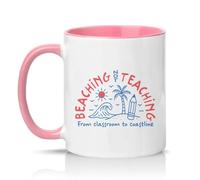 Sassy Souls Beaching Not Teaching from Classroom to Coastline 11oz Ceramic Novelty Mug Retirement Teacher Tea Coffee Cup Gift Pink