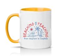 Sassy Souls Beaching Not Teaching from Classroom to Coastline 11oz Ceramic Novelty Mug Retirement Teacher Tea Coffee Cup Gift Golden Yellow
