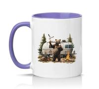 Sassy Souls Bear with Beer Camping Caravan 11oz Ceramic Novelty Mug Outdoors Beer Lovers Tea Coffee Cup Gift Light Purple