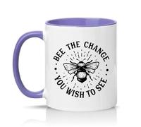 Sassy Souls Bee The Change You Wish to See 11oz Ceramic Novelty Mug Nature Pun Tea Coffee Cup Gift Light Purple