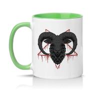 Sassy Souls Black Ram Goat Pentagram 11oz Ceramic Novelty Mug Satanic Goth Occult Tea Coffee Cup Gift Green