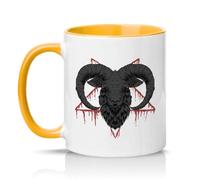 Sassy Souls Black Ram Goat Pentagram 11oz Ceramic Novelty Mug Satanic Goth Occult Tea Coffee Cup Gift Golden Yellow