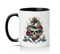 Sassy Souls Blessed 11oz Ceramic Novelty Mug Tattoo Art Skull and Snake Gothic Tea Coffee Cup Gift Black