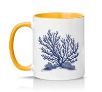 Sassy Souls Blue Coral Ocean Illustration 11oz Ceramic Novelty Mug Coastal Sea Life Tea Coffee Cup Gift Golden Yellow