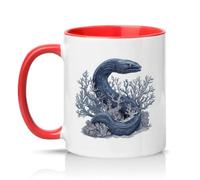 Sassy Souls Blue EEL Ocean Illustration 11oz Ceramic Novelty Mug Marine Life Tea Coffee Cup Gift Red
