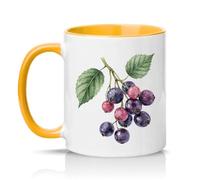 Sassy Souls Blueberry Watercolour Botanical 11oz Ceramic Novelty Mug Fruit Illustration Tea Coffee Cup Gift Golden Yellow