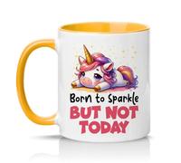 Sassy Souls Born to Sparkle BUT NOT Today Womens 11oz Ceramic Novelty Mug Unicorn Lovers Tea Coffee Cup Gift Golden Yellow