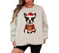 Sassy Souls Boston Terrier Dog Christmas Holiday Womens Sweatshirt Festive Knit Graphic Pullover Jumper S Sand