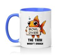 Sassy Souls Bowl Diver The Tank Wasnt Enough 11oz Ceramic Novelty Mug Goldfish Humour Pet Owners Tea Coffee Cup Gift Blue