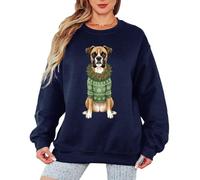 Sassy Souls Boxer Dog Christmas Holidays Womens Sweatshirt Festive Pet Lover Pullover Jumper For Women Cozy Graphic Winter Apparel XL Navy Blue