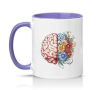 Sassy Souls Brain and Flowers 11oz Ceramic Novelty Mug Psychology Creative Mindfulness Tea Coffee Cup Gift Light Purple